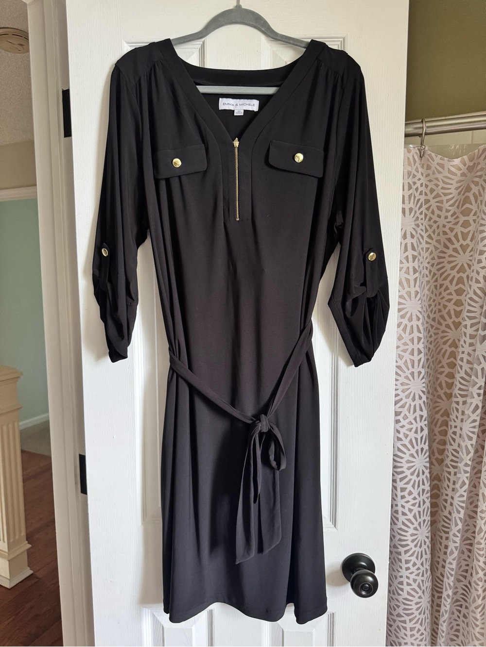 Emma & Michele Black Shirt Dress with Zip Front and Belt